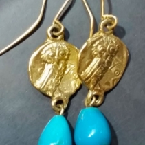 14kt Gold Owl Coin Replica Earrings
