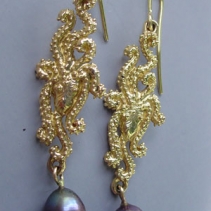 14kt Gold Octopus Earrings with Pearl Drops