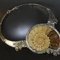 Large Ammonite in Sterling Silver and 14kt Gold Necklace