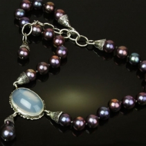 Pearl and Moonstone, Sterling Silver Necklace