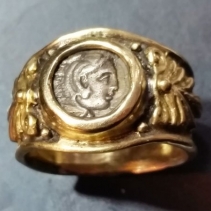 Alexander the Great, AR Diobol, 14kt Gold Wide Band Ring