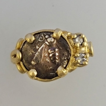 Ephesus Bee, Ancient AR Diobol, 14kt Gold Ring