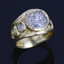 Alexander the Great, AR Diobol,14kt Gold Ring