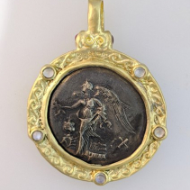 Reverse Side, Athena Pamphylia, AR Tetradrachm, 14kt Gold Reversible Pendant