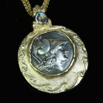 Athena Side, AR Tetradrachm, 14kt Gold Pendant