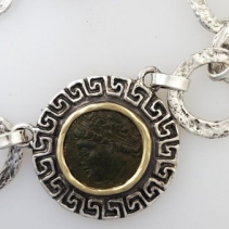 Syracuse Bronze Coin in SS/14kt Gold Necklace