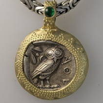 Old Style Athena Owl, AR Tetradrachm, 14kt Gold Pendant