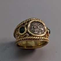 Ancient AR Triobol 14kt Gold Wide Band Ring