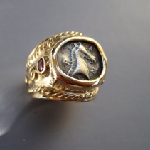 Horse Head Coin, 14kt Wide Band