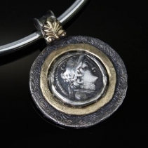 Antiochus VII, AR Didrachm, Sterling Silver and 14kt Gold Pendant
