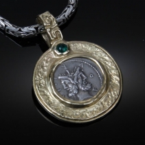 Janus, Ancient AR Drachm, 14kt Gold Pendant