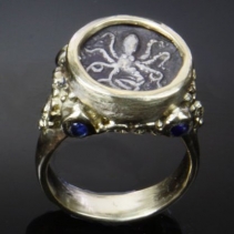 Ancient Coin, Octopus, 14kt Gold Ring