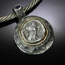Old Style Athena Owl Tetradrachm, Sterling Silver and 14kt Gold Pendant