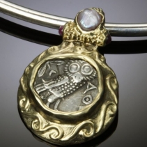 Old Style Athena Owl, AR Tetradrachm, 14kt Gold Pendant