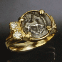 Pony, AR Obol, 14kt Gold Ring with Diamonds