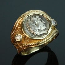 Alexander the Great, 14kt Wide Band with Diamonds