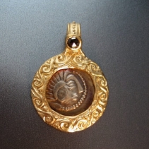 Celtic Coin, 14kt Pendant with Black Diamond