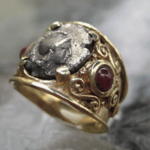Helmeted Head, 14kt Wide Band with Rubies