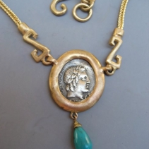 Roman Republic Coin, 14kt Necklace with Turquoise Drop