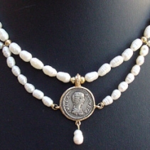 Julia Domna, 14kt Pendant on Pearl Necklace
