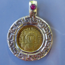 Justinian, Gold Coin, 14kt White Gold Pendant