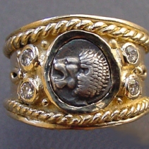 Lion coin, 14kt Wide Band with Diamonds