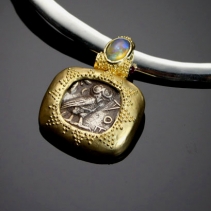 Old Style Athena, 14kt Pendant with Opal and Rubies