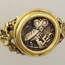 Owl, AR Hemidrachm, 14kt Gold Ring