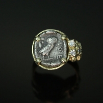 Owl, Ancient Coin, 14kt Gold Ring