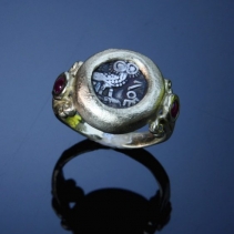 Owl, 14kt Ring with Rubies