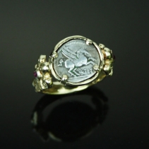 Pegasus/Victory, Ancient Coin, 14kt Gold Ring