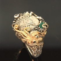 Shipwreck Coin, SS/14kt Ring with Emerald Crystal