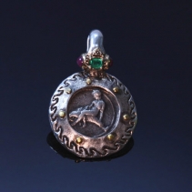 Taras on Dolphin, SS/14kt Pendant with Emerald and Rubies