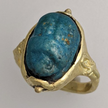 Egyptian Faience Scarab, 14kt Gold Ring