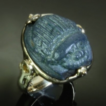 Ancient Carved Stone Scarab 14kt Gold Ring