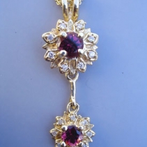 Rubellite Tourmaline, Diamond, 14kt Gold Flower Pendant
