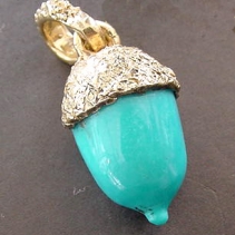 Turquoise, 14kt Gold Acorn Pendant