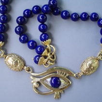 14kt Gold Eye of Horus Necklace on Lapis Beads