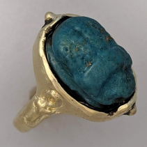 Ancient Faience Scarab, 14kt Gold Ring