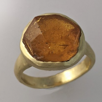 Spessartite Garnet Crystal, 14kt Gold Ring