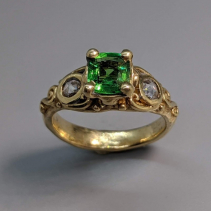 Fine Tsavorite Garnet, Diamond, 14kt Gold Ring