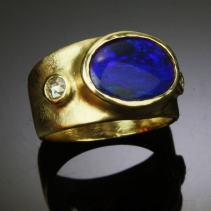 Black Opal, 14kt Gold Wide Band Ring