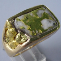Gold Ore in Quartz, 14kt Gold Ring with Gold Nuggets
