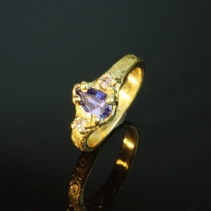 Tanzanite and Pink Diamonds in 14kt Gold Engraved Ring