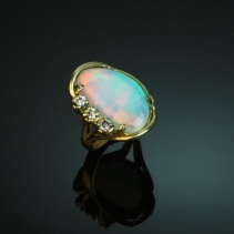 Ethiopian Opal, Diamond, 14kt Gold Ring