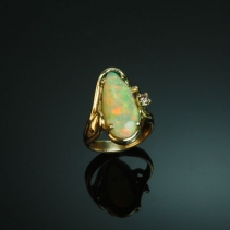 Ethiopian Opal, Diamond 14kt Gold Ring