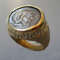 Pan, Ancient Coin, 14kt Gold Ring
