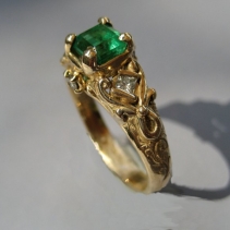 Emerald and Diamonds in 14kt Gold Ring