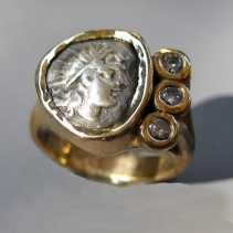 Helios, Ancient Coin, and Diamonds, 14kt Gold Ring