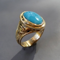 Sleeping Beauty Turquoise, 14kt Gold Ring, Egyptian Design